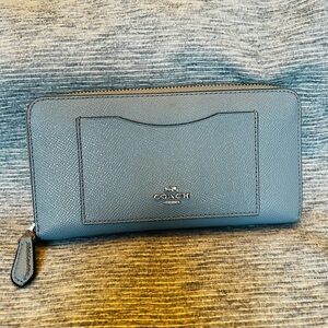 Coach Light Blue Leather Zip Wallet